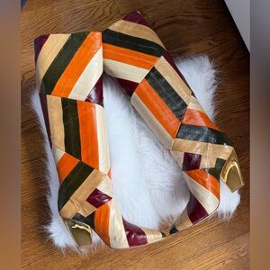 Tory Burch 90mm Lila Malbec Multicolor Eel Leather Knee Boots